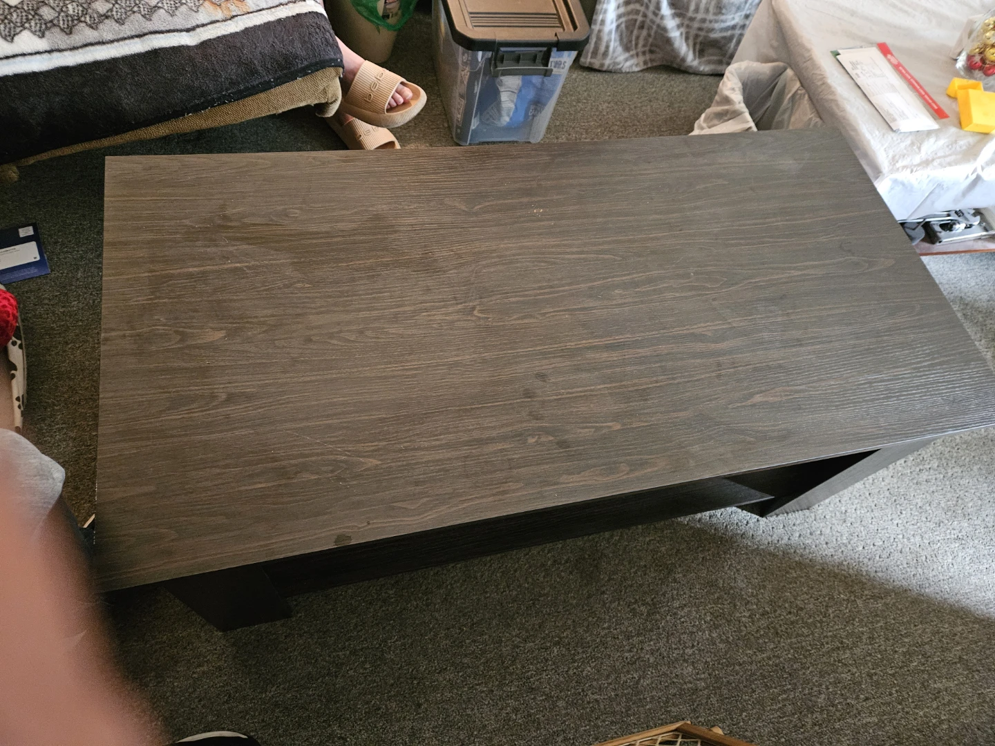 Dark Wood Coffee Table with Storage Shelf - photo 2