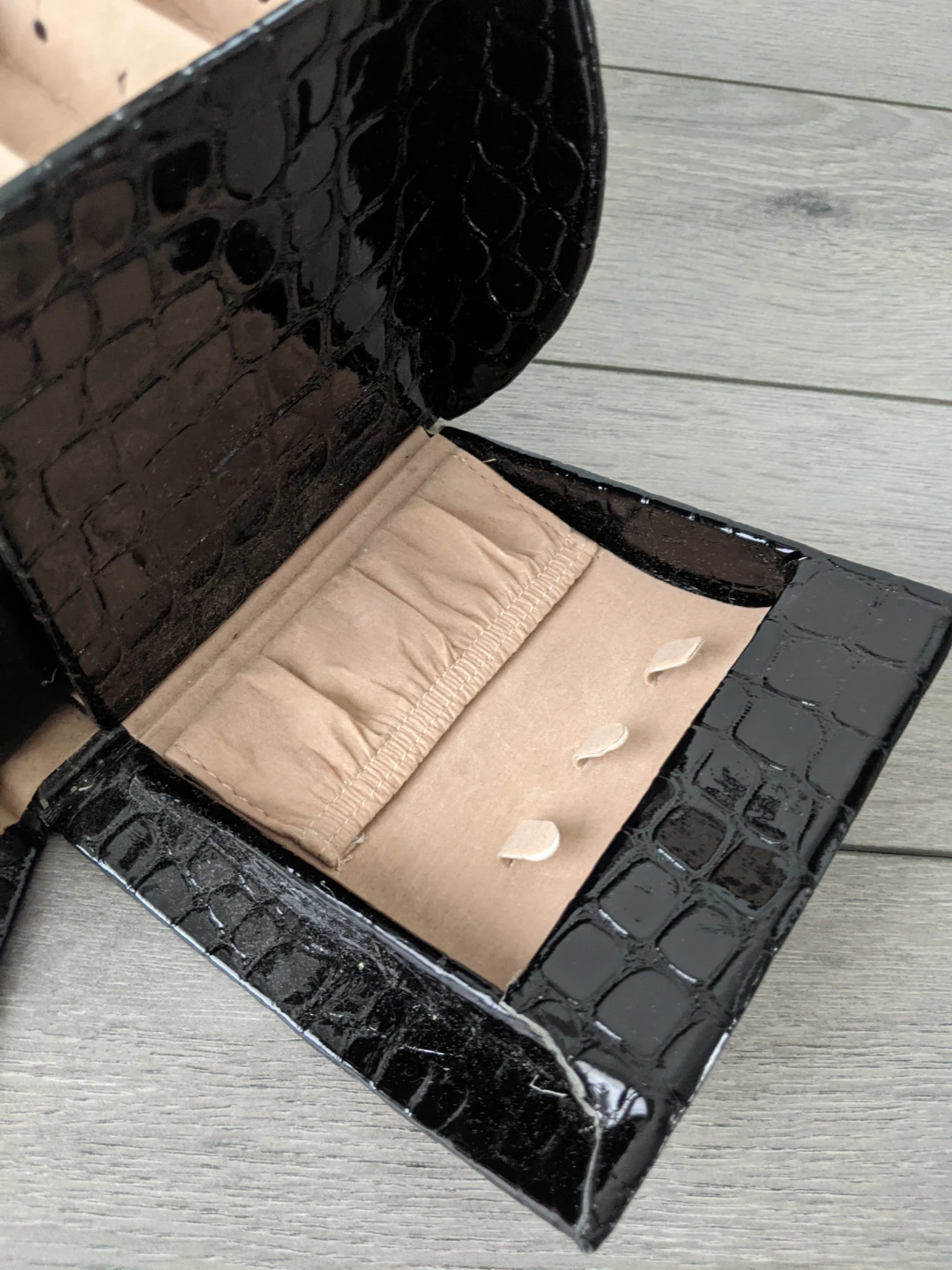 Black Faux Croc Jewelry Box with Mirror and Drawers - photo 5