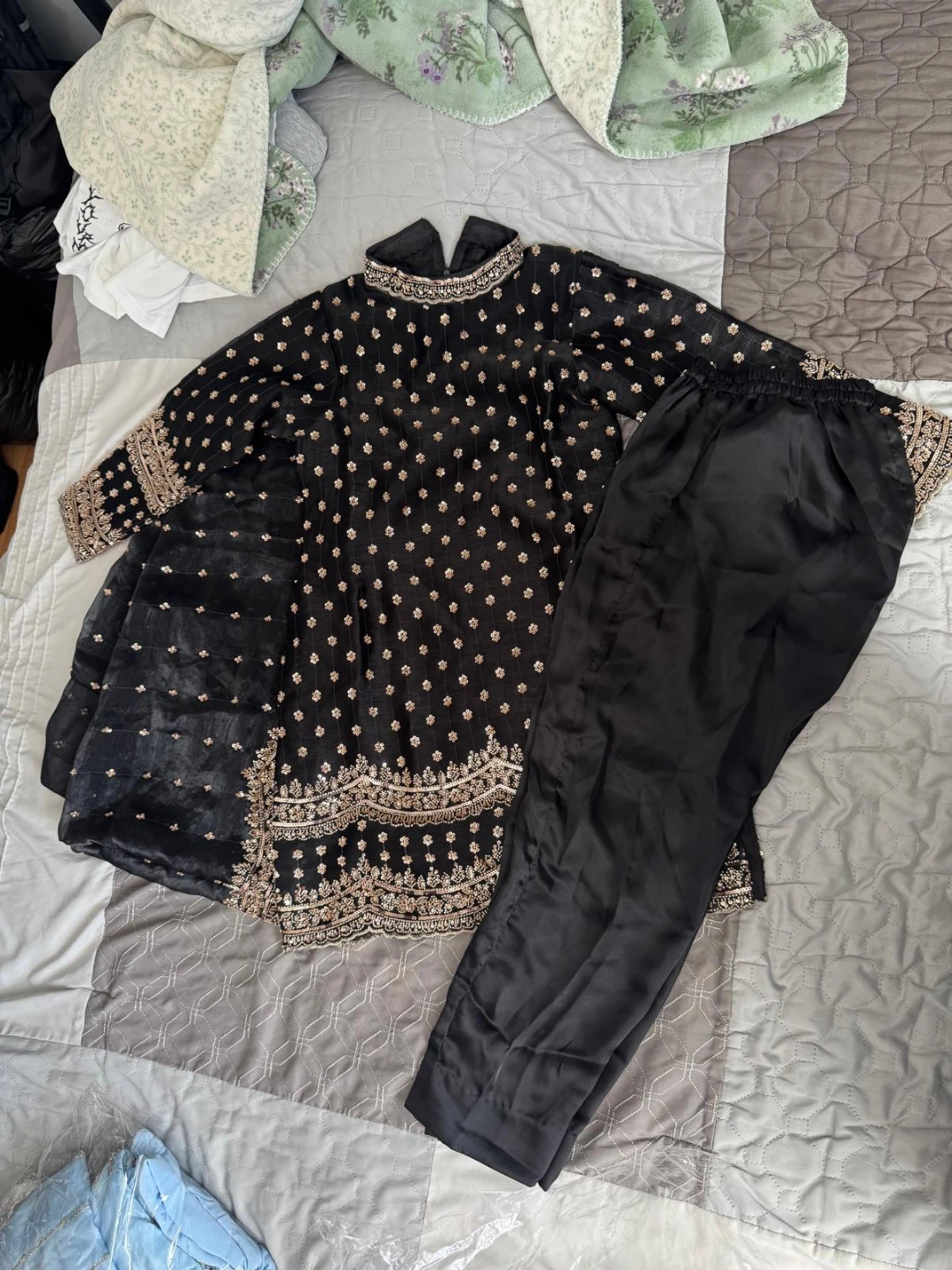Black suit with antique gold embroidery