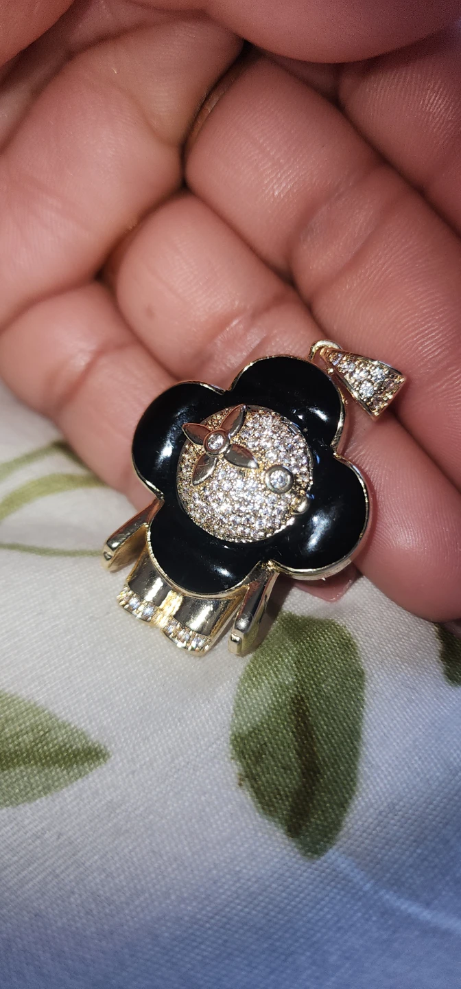 Gold & Black Flower Pendant with Crystals