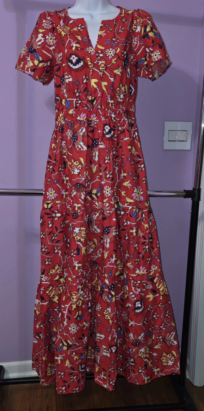 Anthropologie Red Floral Maxi Dress XS