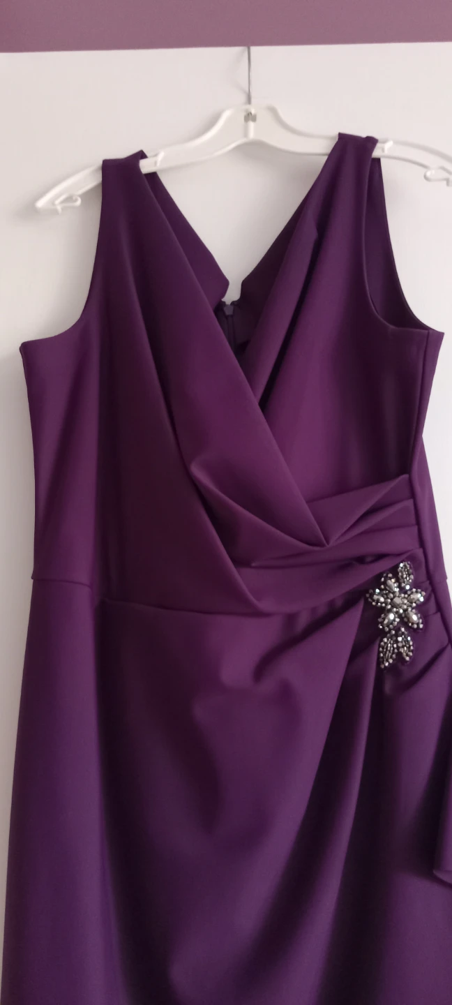 Purple V-Neck Ruched Dress with Brooch - photo 2