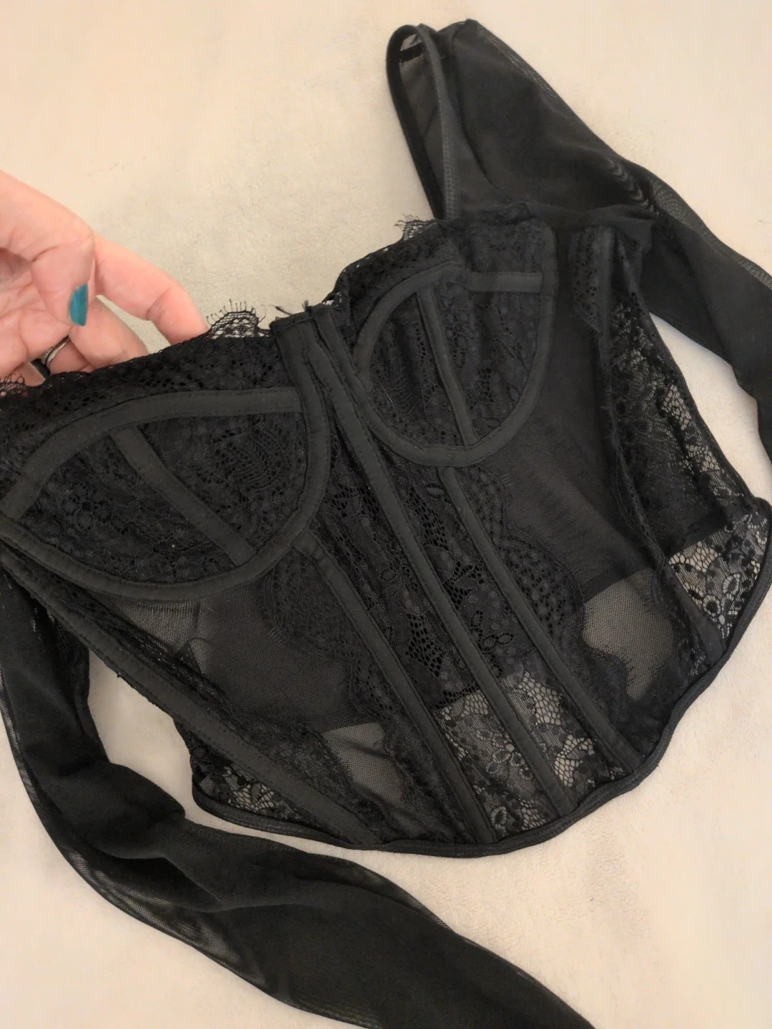 SHEIN Black Lace Corset Top with Long Sleeves - photo 2
