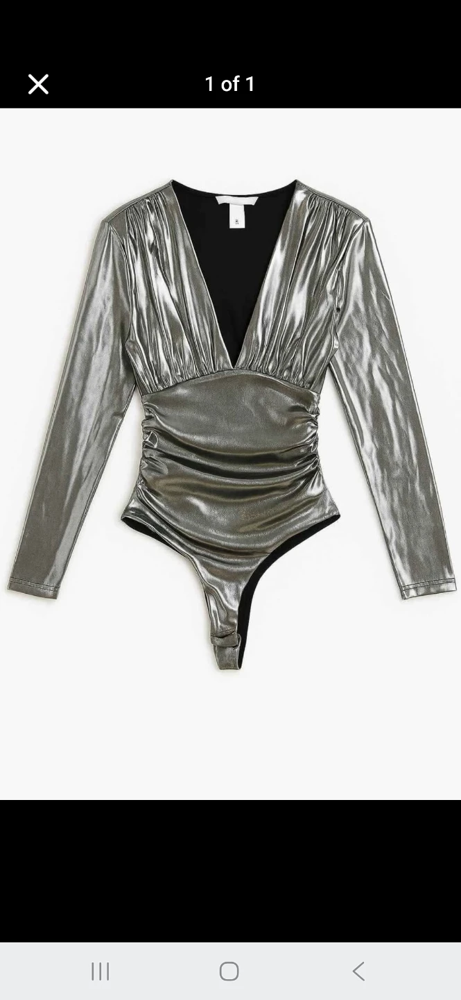 Silver Ruched V-Neck Bodysuit