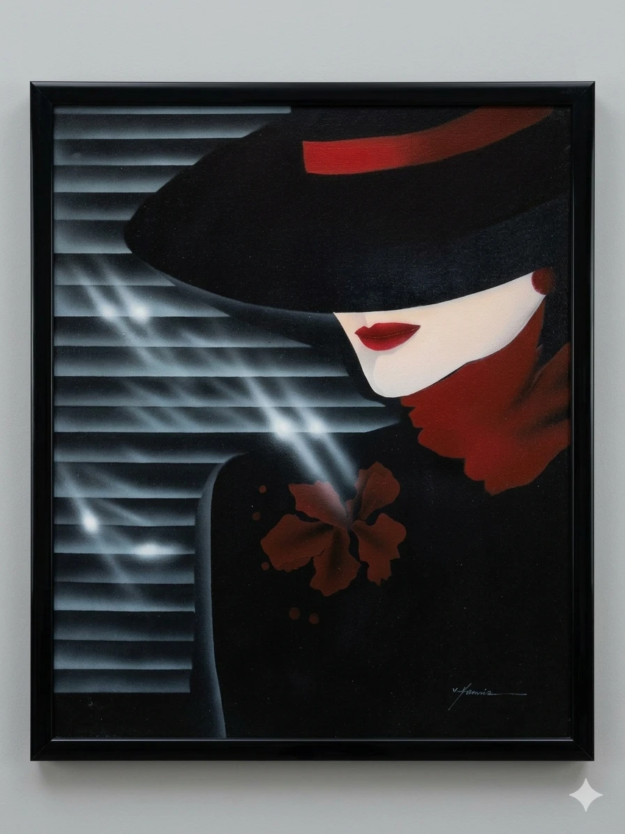 Vintage 1980s Athena Art Canvas: "Belle de Nuit" by V. Harris