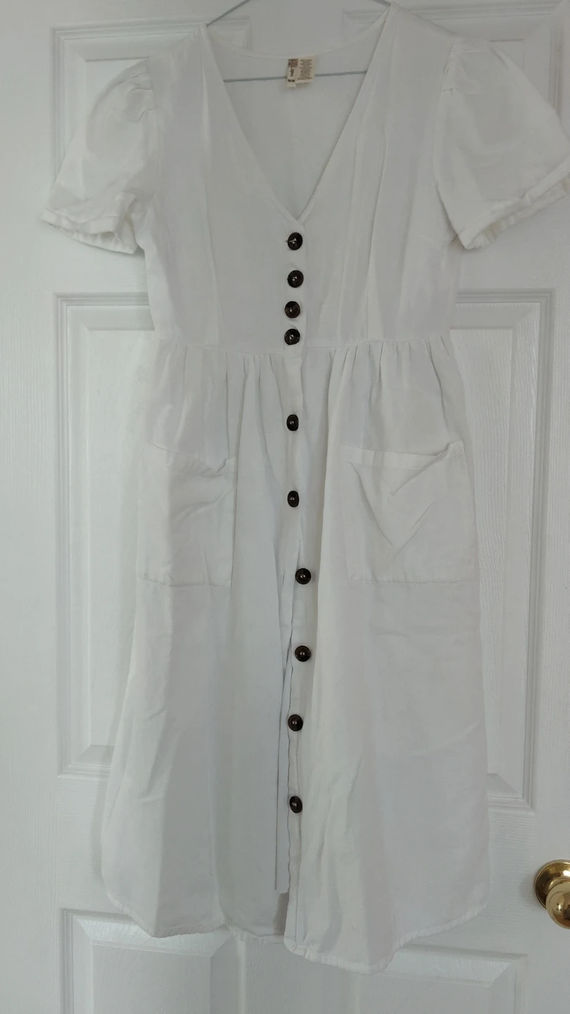 White Button-Front Midi Dress