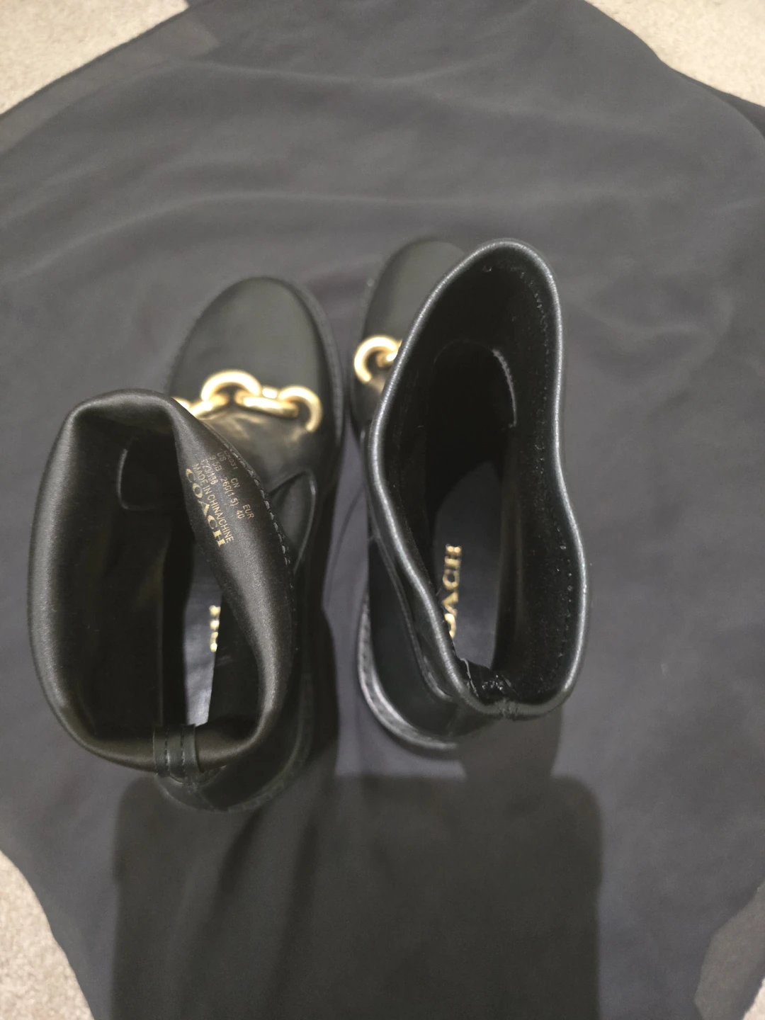 Coach Black Leather Ankle Boots with Gold Chain Detail - photo 4