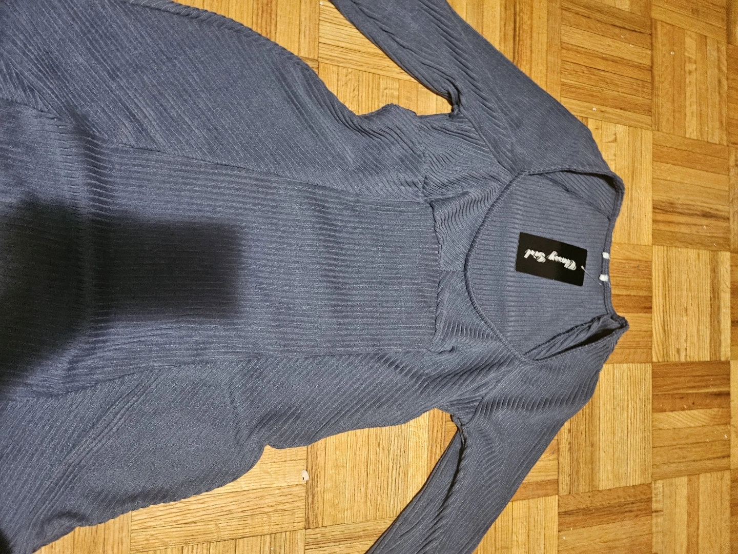 Classy Girl Blue Ribbed Long Sleeve short dress - photo 3