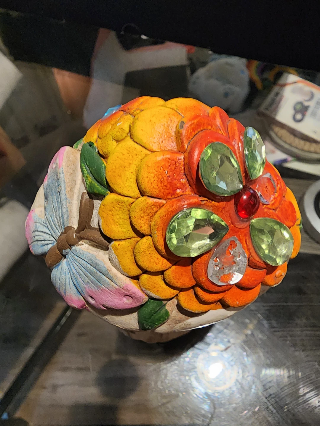 Decorative Mushroom Figurine with Flowers and Butterfly