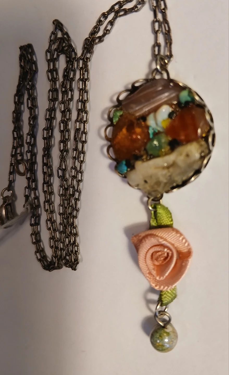 Unique Pendant Necklace with Mixed Stones and Rose Charm - photo 5