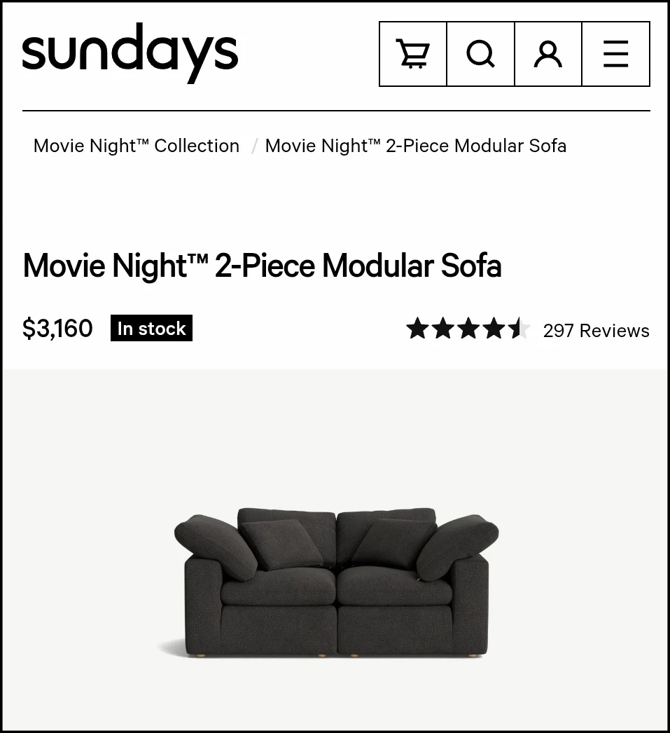 Sundays movie night 2 piece couch