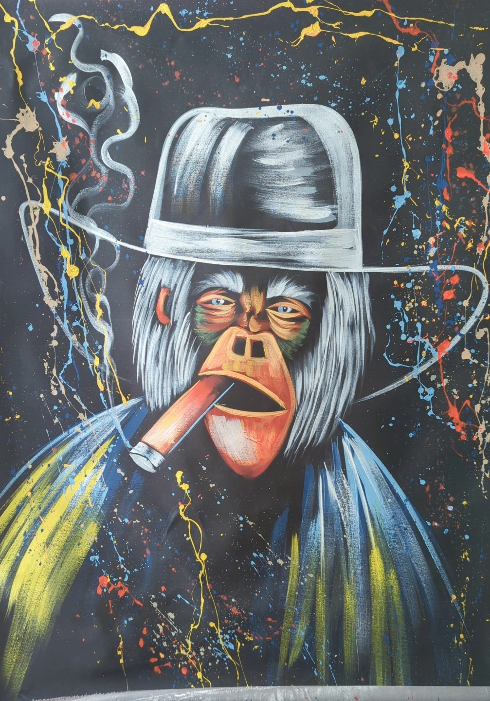 Unique Abstract Art Painting of a Smoking Monkey