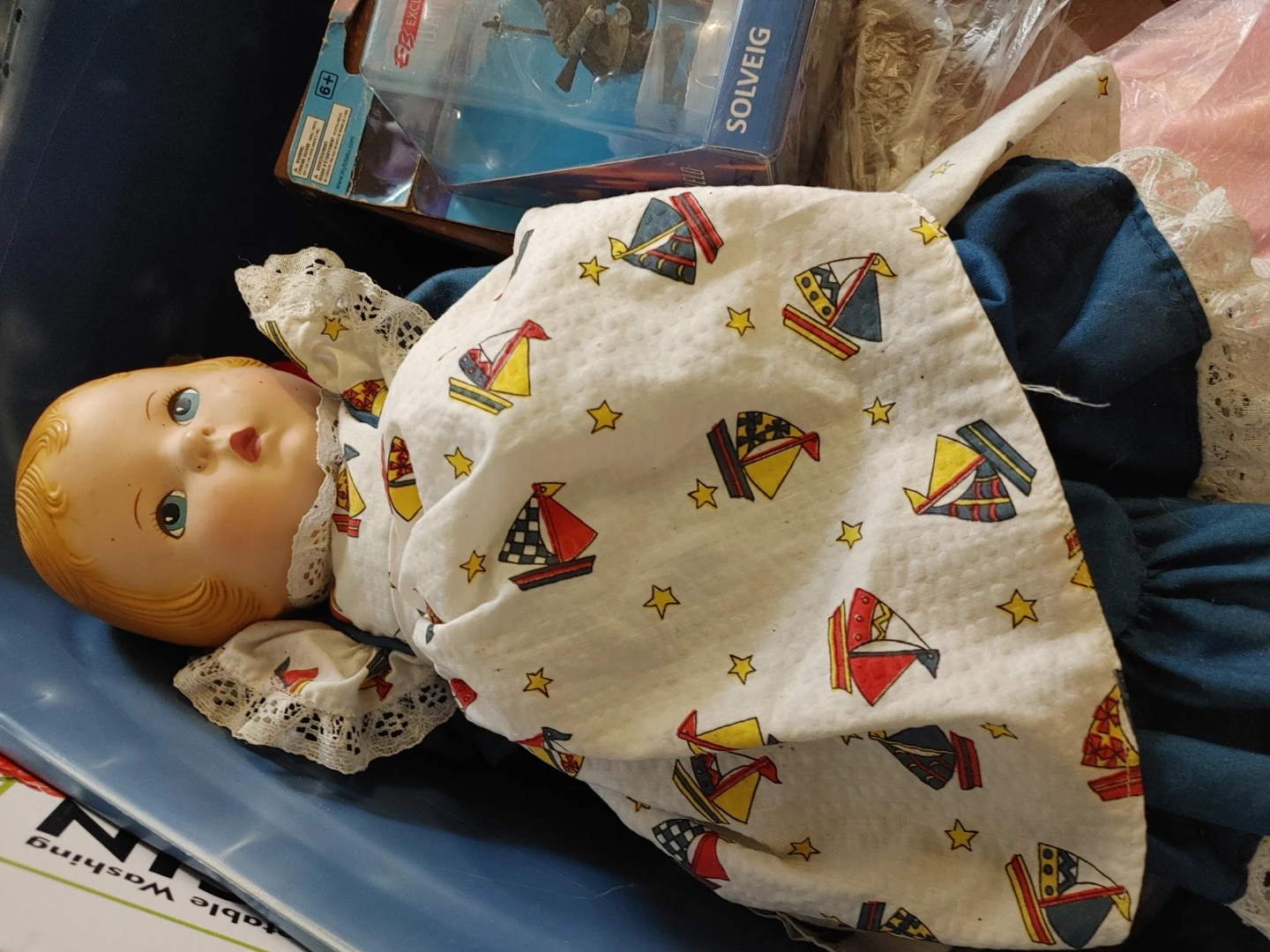 Vintage Baby Doll with Sailboat Print Outfit