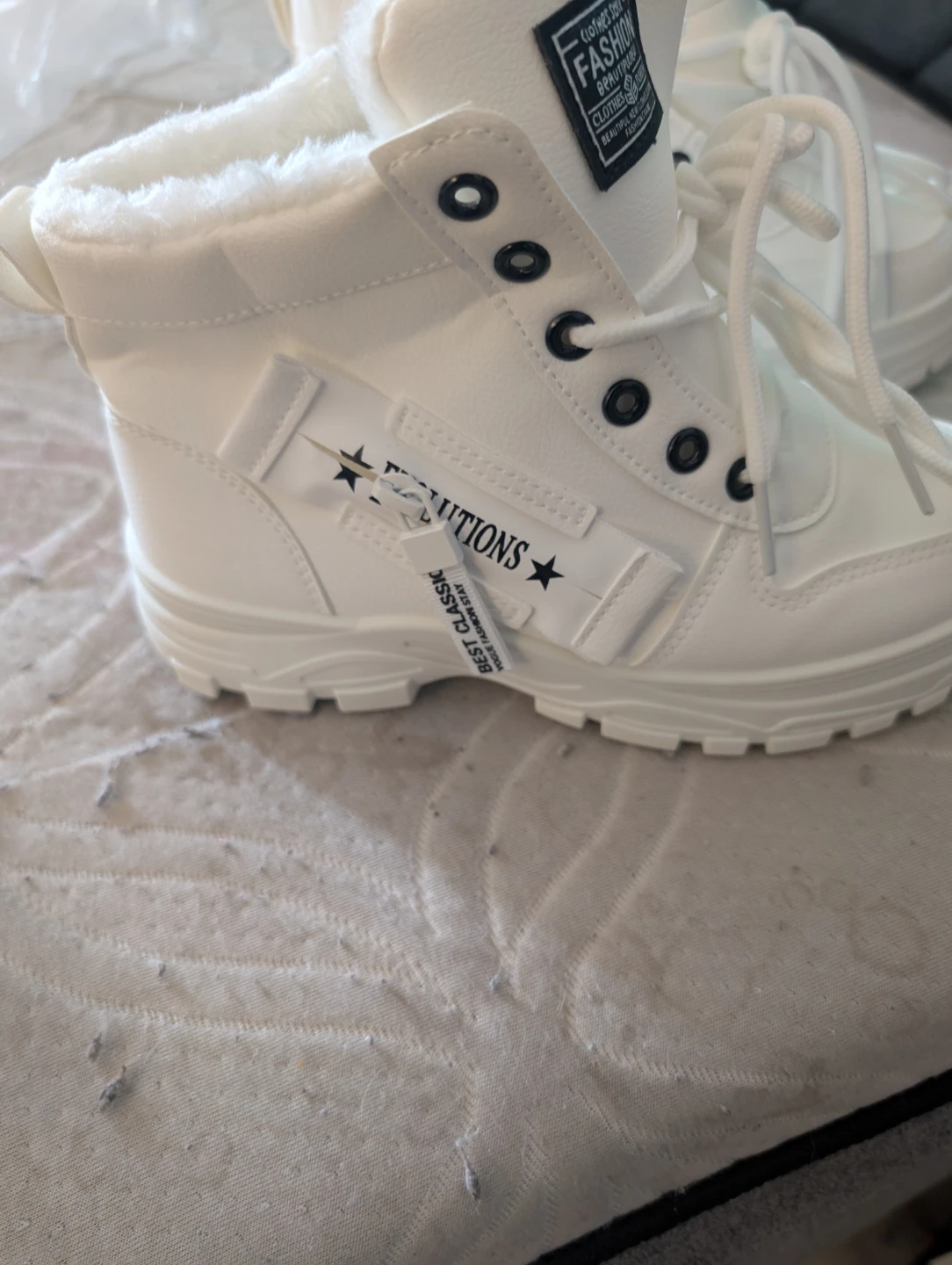 White Faux Fur Lined Winter Boots