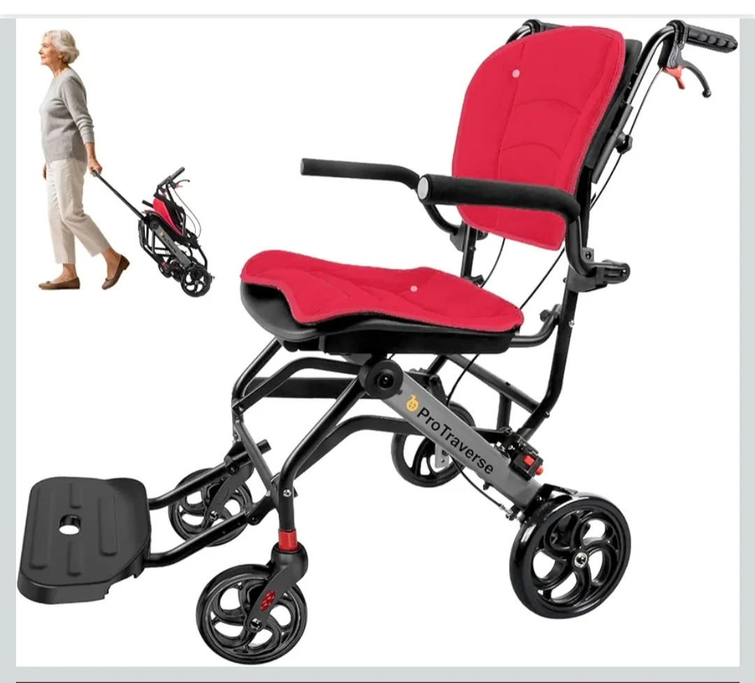 ProTraverse Red Lightweight Folding Wheelchair