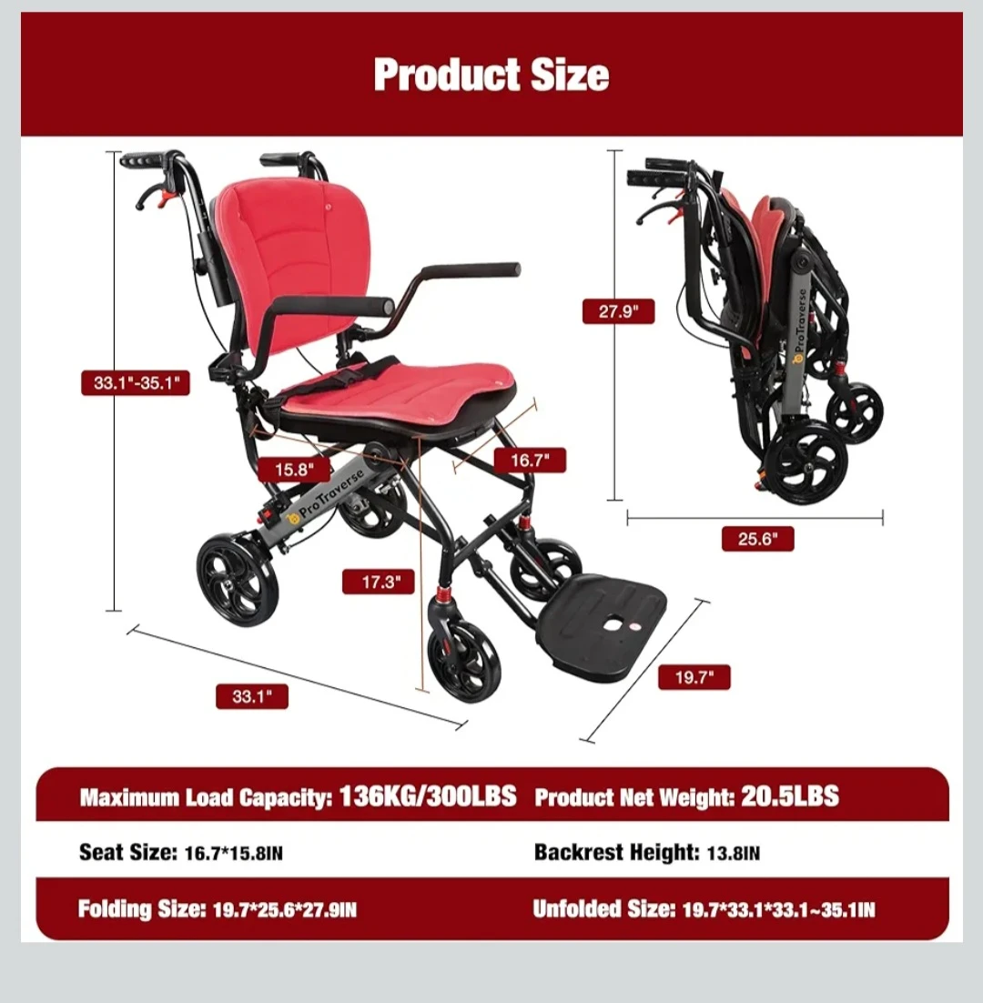ProTraverse Red Lightweight Folding Wheelchair - photo 2
