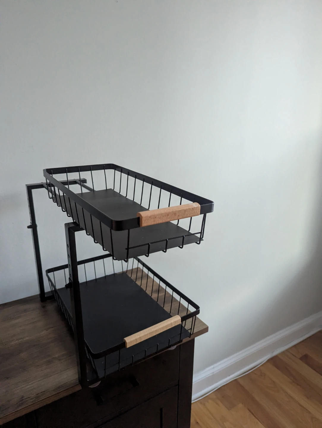 Set of 2-Tier Wire Storage Basket with Wood Handles - photo 2