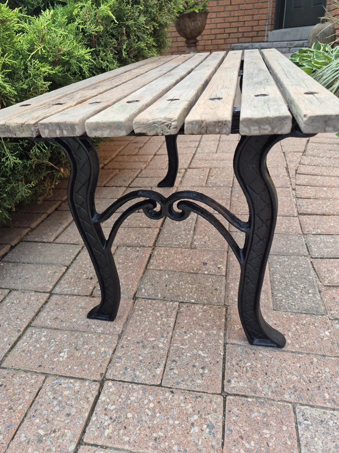 Wooden Slat Bench with Cast Iron Legs - amazing find - photo 4