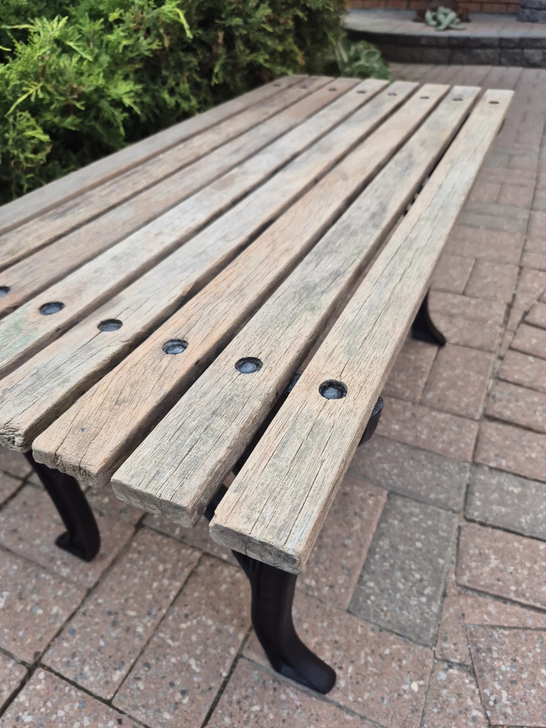 Wooden Slat Bench with Cast Iron Legs - amazing find - photo 5