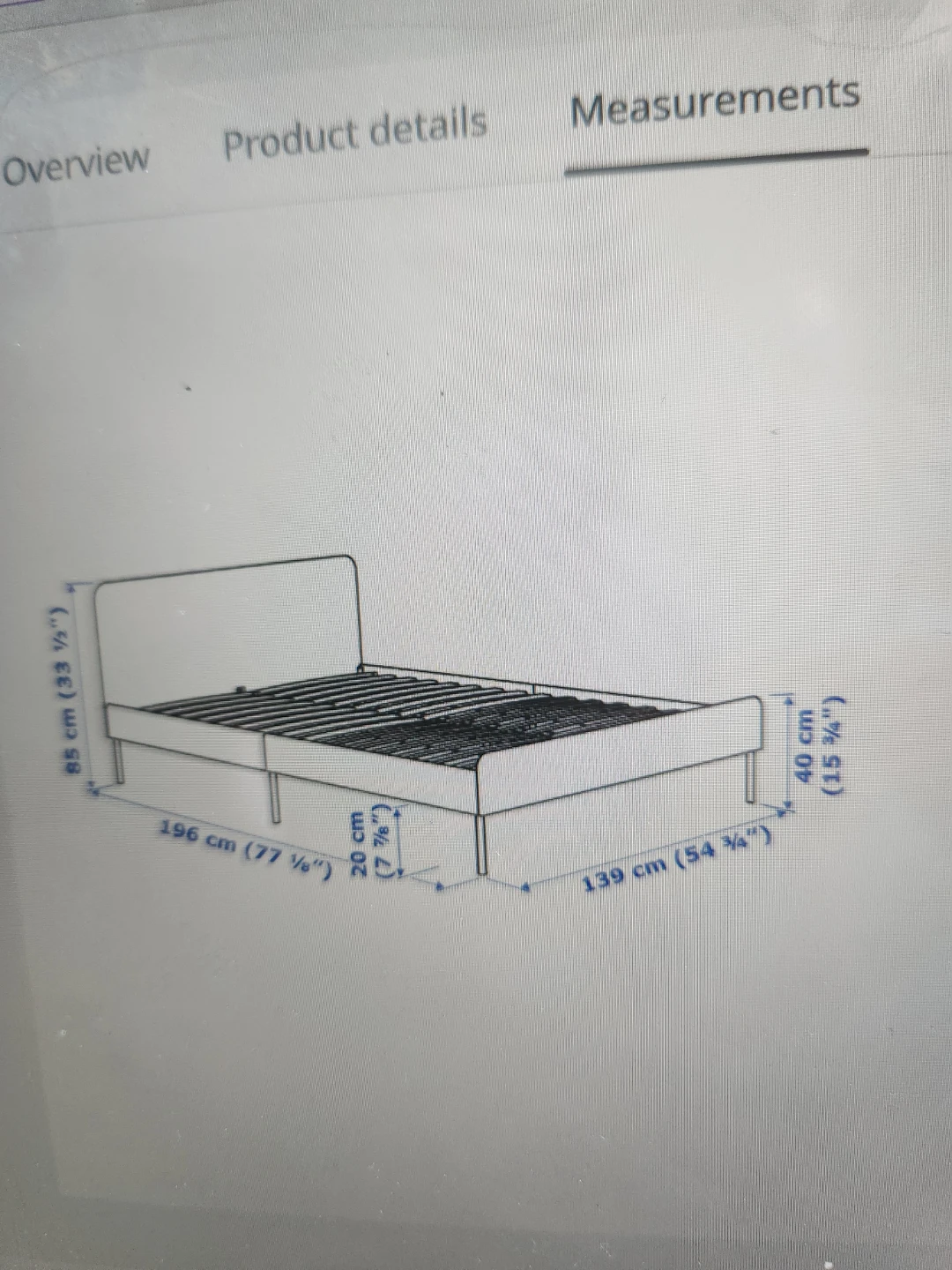 IKEA Stattum fabric headboard Full size bed frame