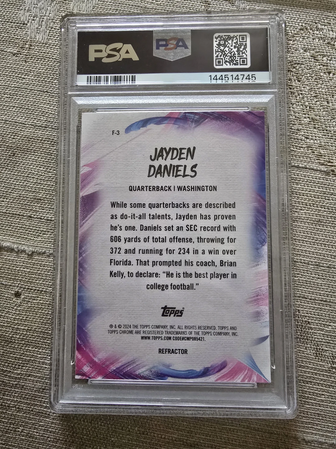 2024 Topps Chrome Jayden Daniels Finesse RC PSA 10 Gem MT - photo 2