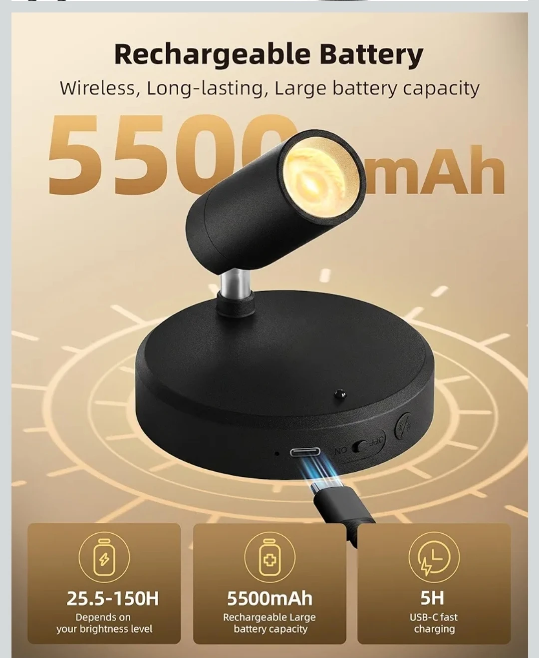 NEW USB Rechargable Spotlights Indoor with Remote, 5500mAh - photo 4