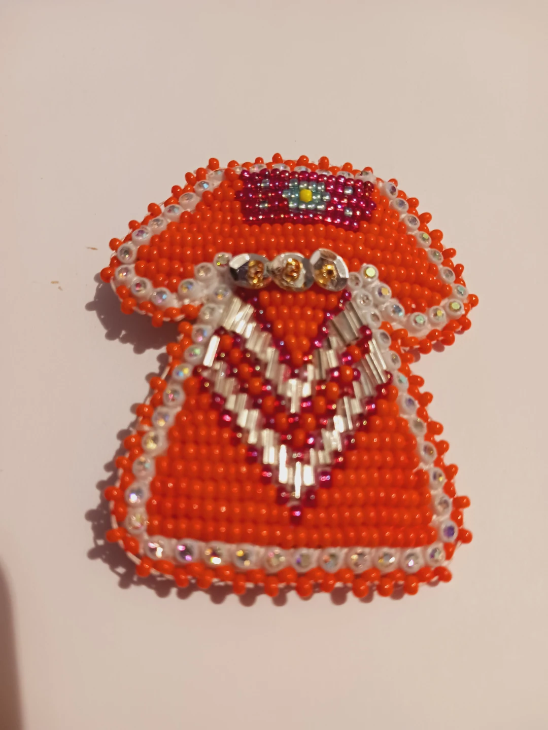 Cute Handmade Orange Beaded Brooch