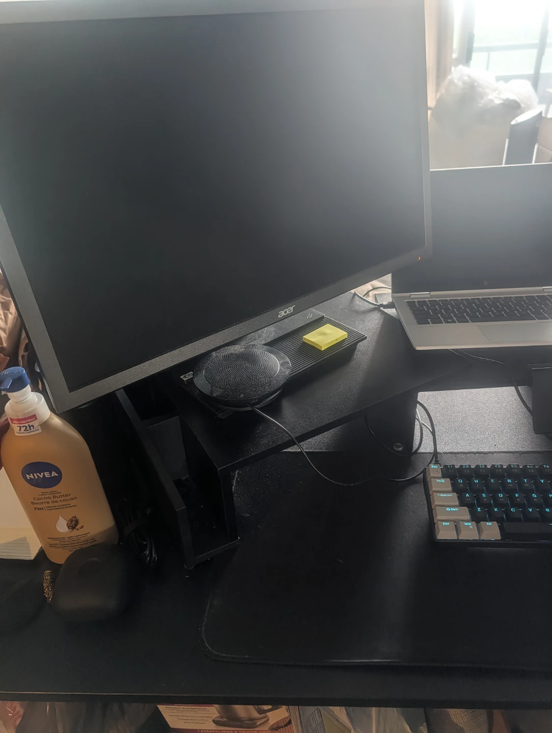 Adjustable Desk with monitor risers