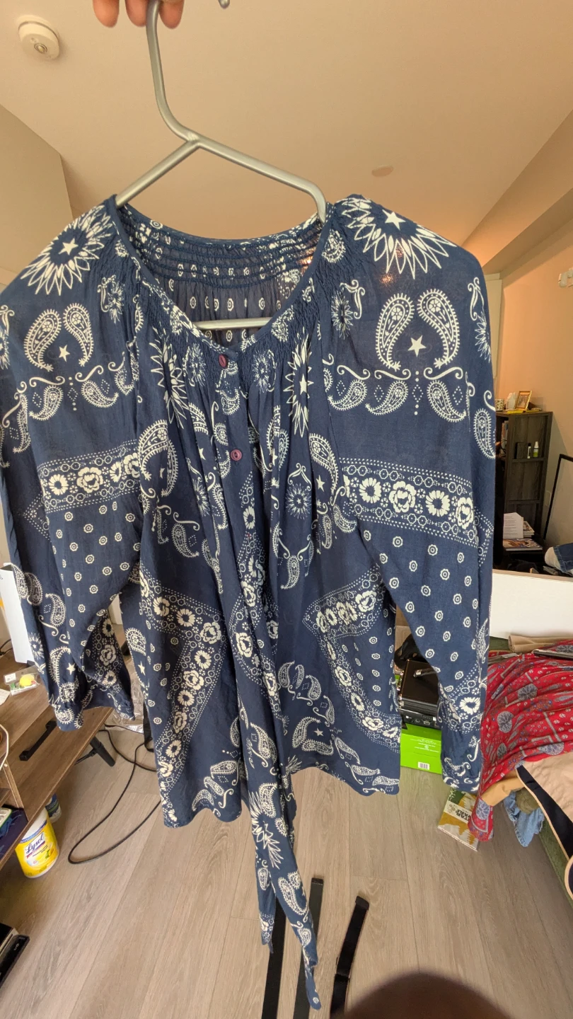 Rose Bud Navy Paisley Print Blouse - Size F