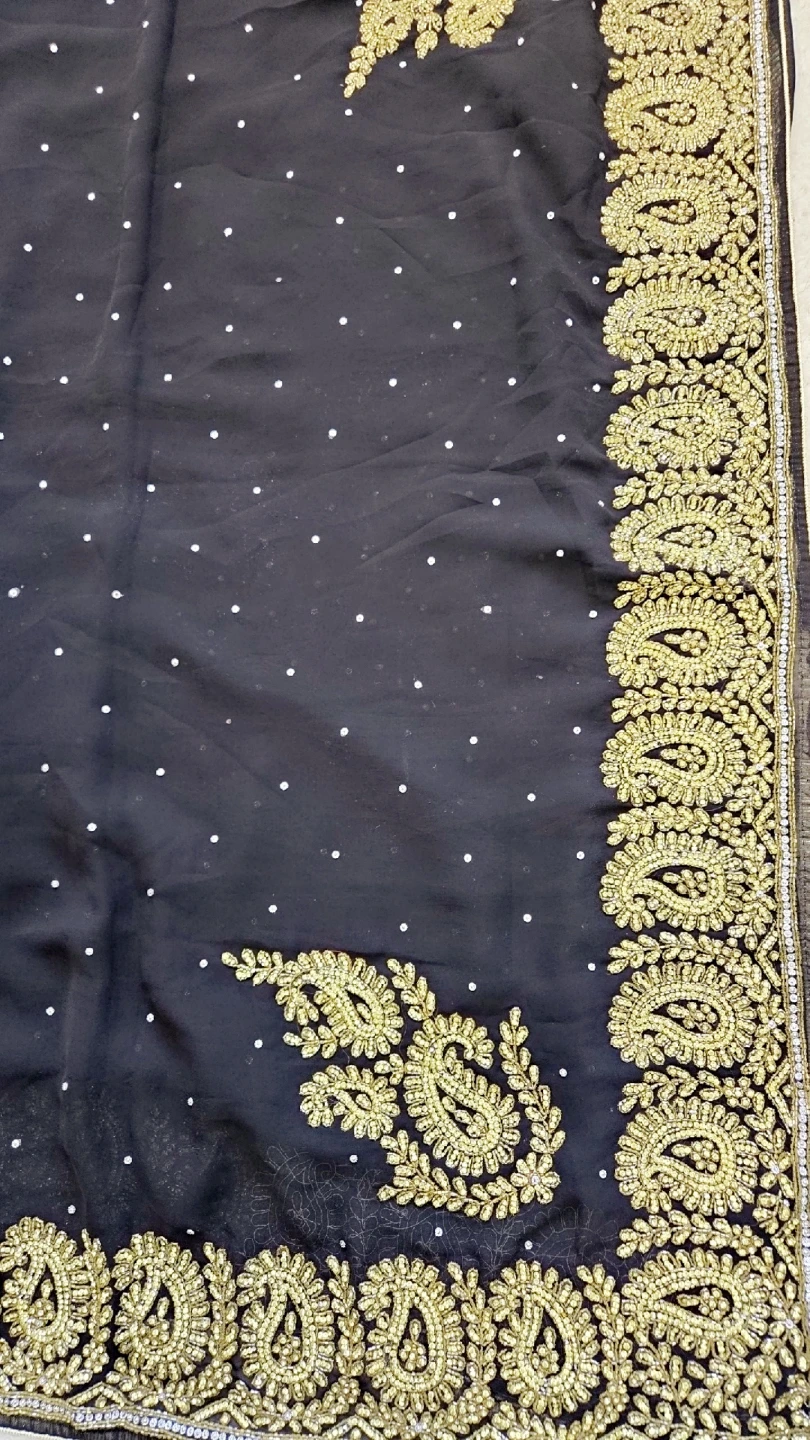 Black embroidered sari