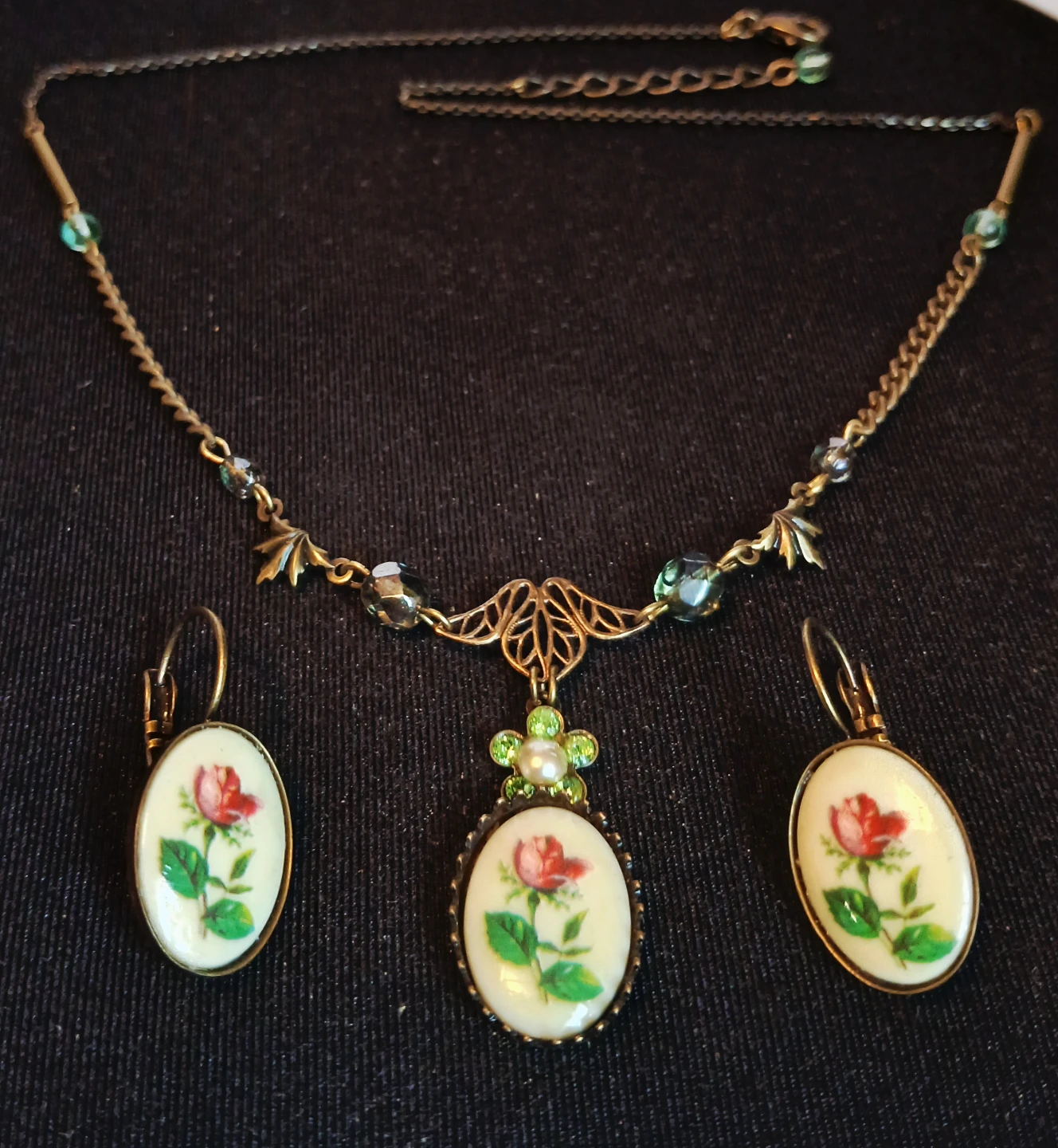 Rose Pendant Necklace and Matching Earrings Set