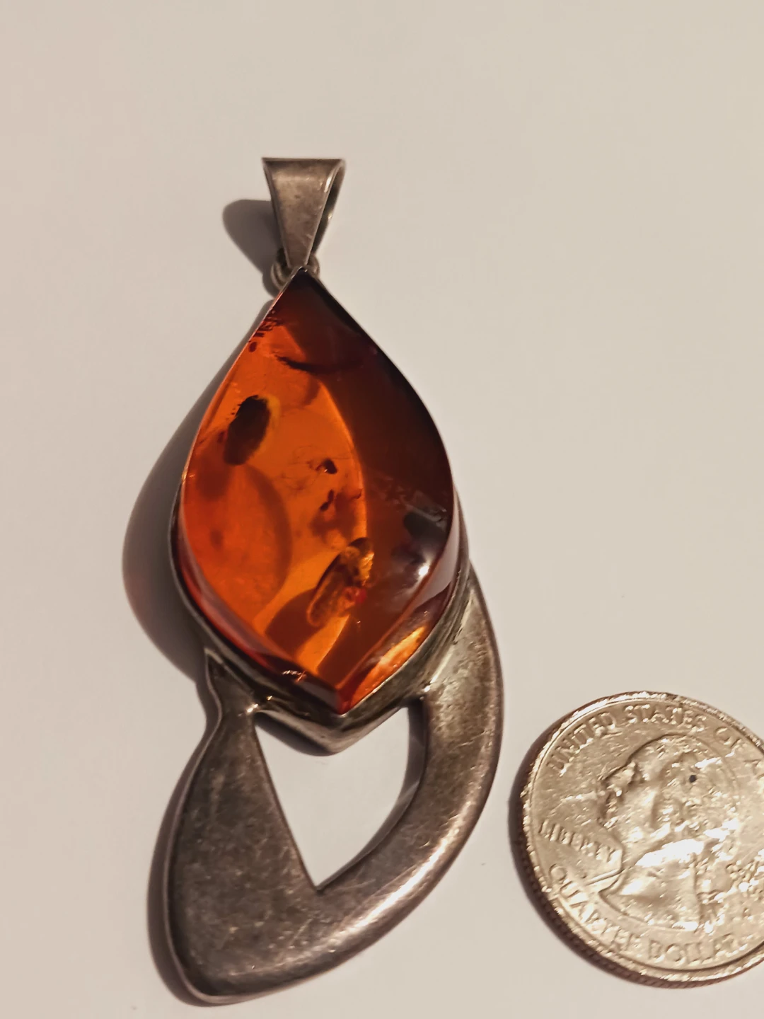 Large Sterling Silver 925 Genuine Baltic Amber Pendant - photo 2