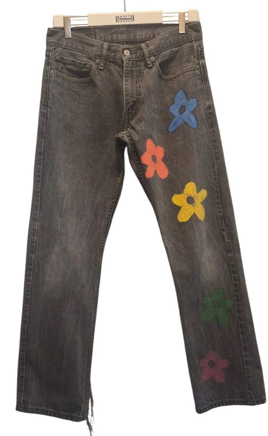 Levi's 514 Jeans - Custom Painted Flowers & Cow Print