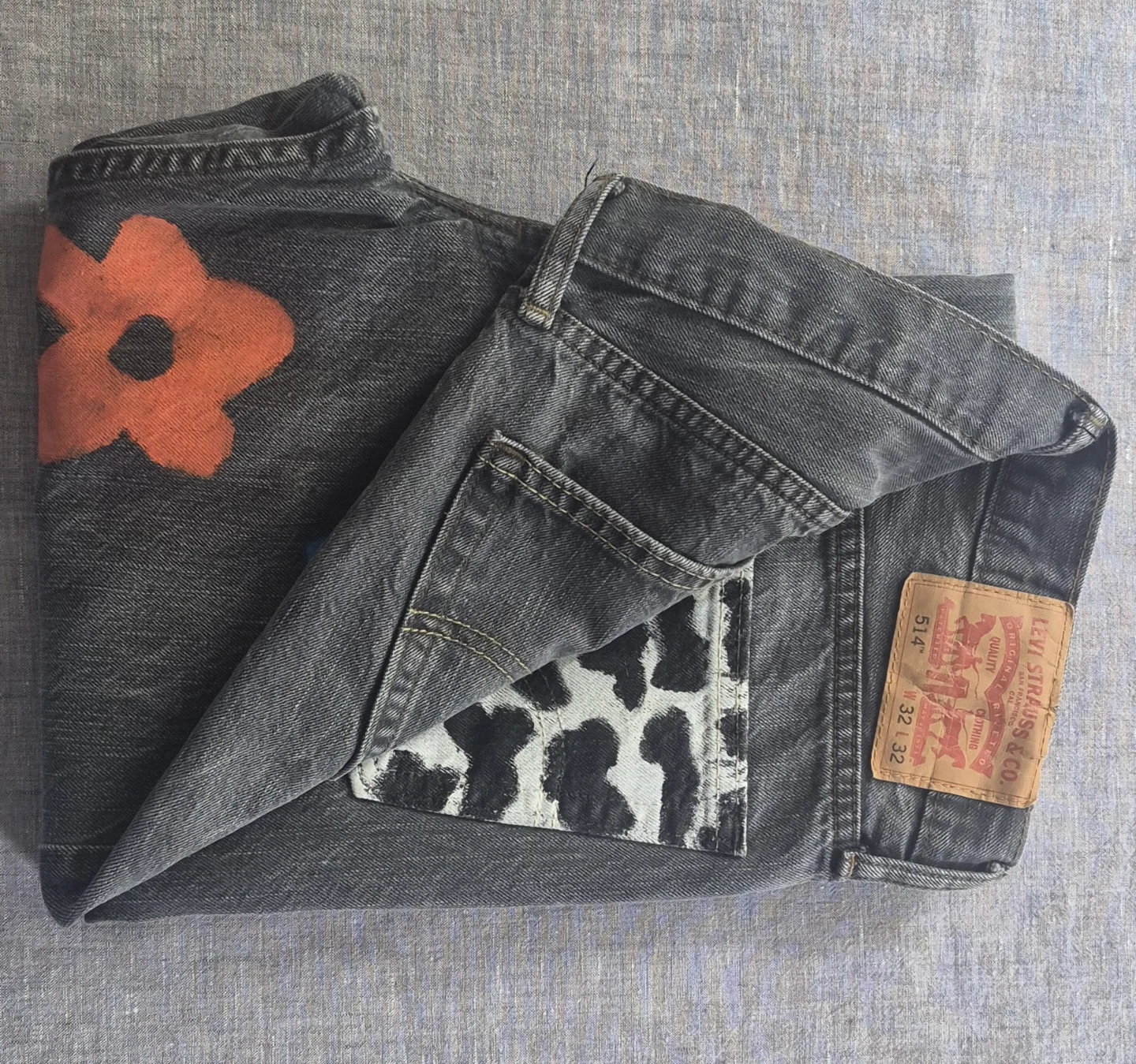 Levi's 514 Jeans - Custom Painted Flowers & Cow Print - photo 3