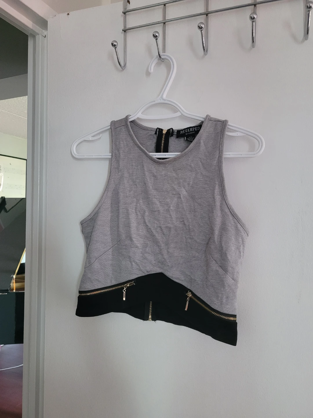 Revamped Grey & Black Cropped Tank Top