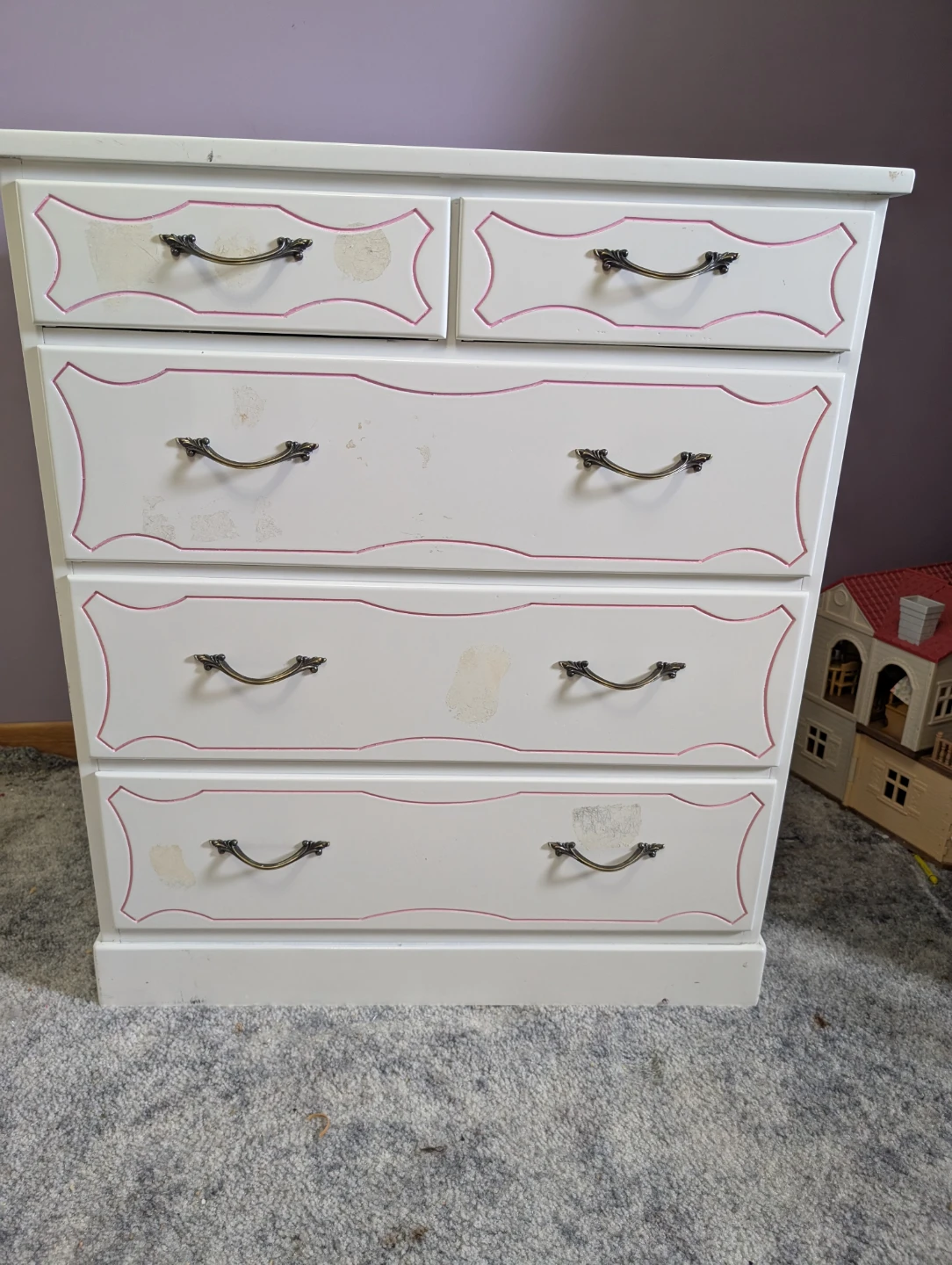 White Wooden Bed Frame with Pink Trim