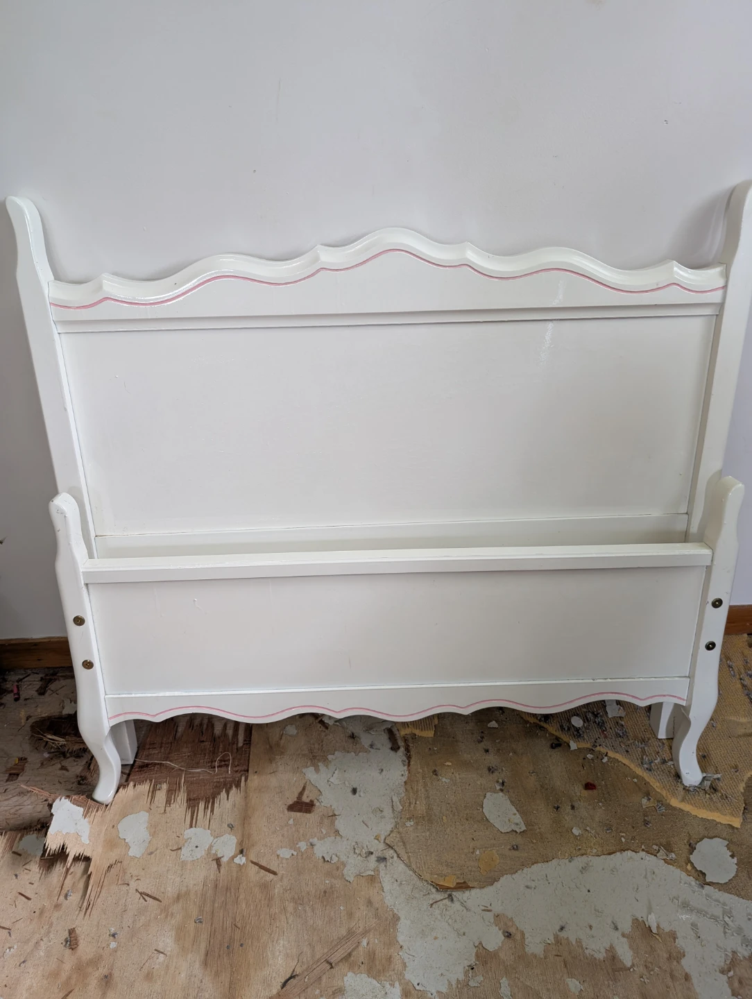 White Wooden Bed Frame with Pink Trim - photo 5