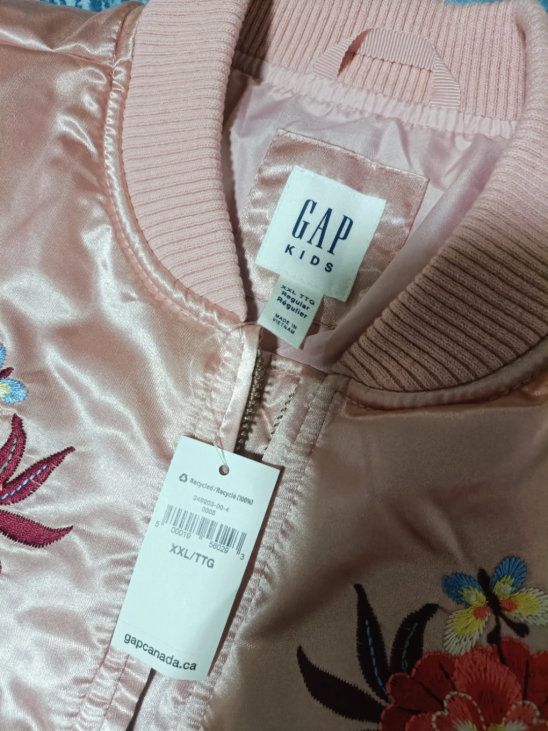 GAP Kids Pink Embroidered Bomber Jacket - photo 2