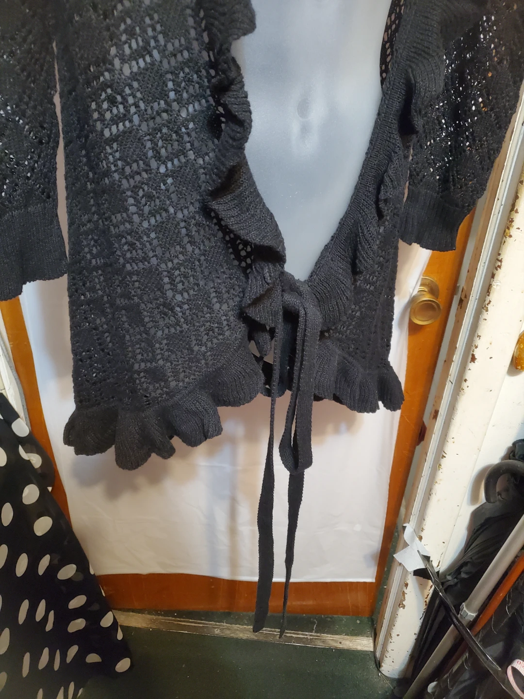 Pout Black Crochet Knit Cardigan Sweater XL - photo 3