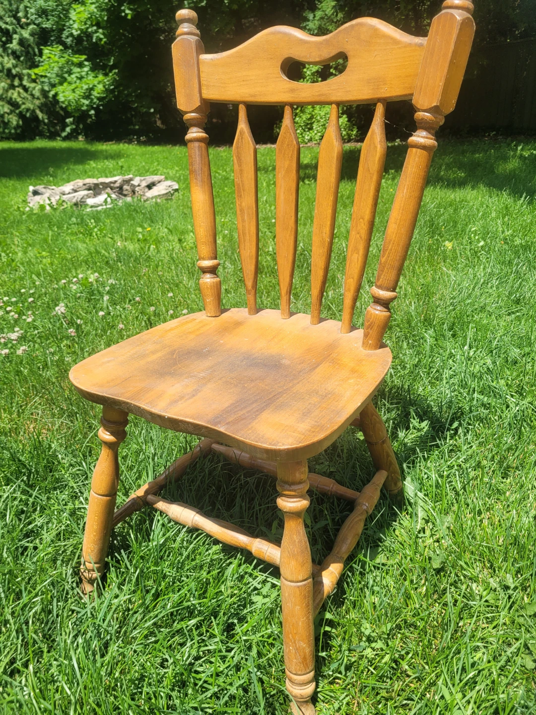 Set of 4 Vintage Solid Wood Spindle-Back Dining Chairs