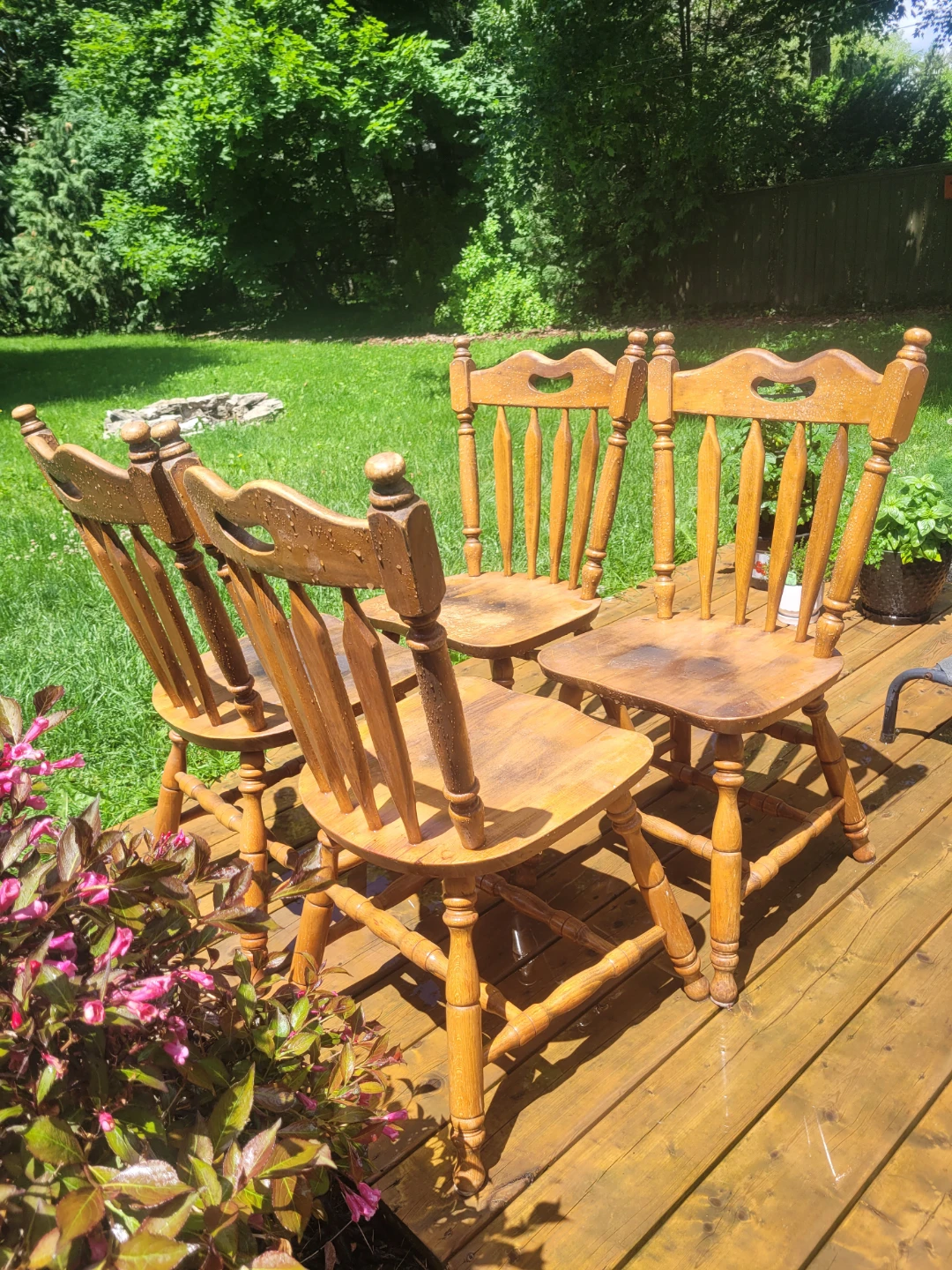 Set of 4 Vintage Solid Wood Spindle-Back Dining Chairs - photo 5