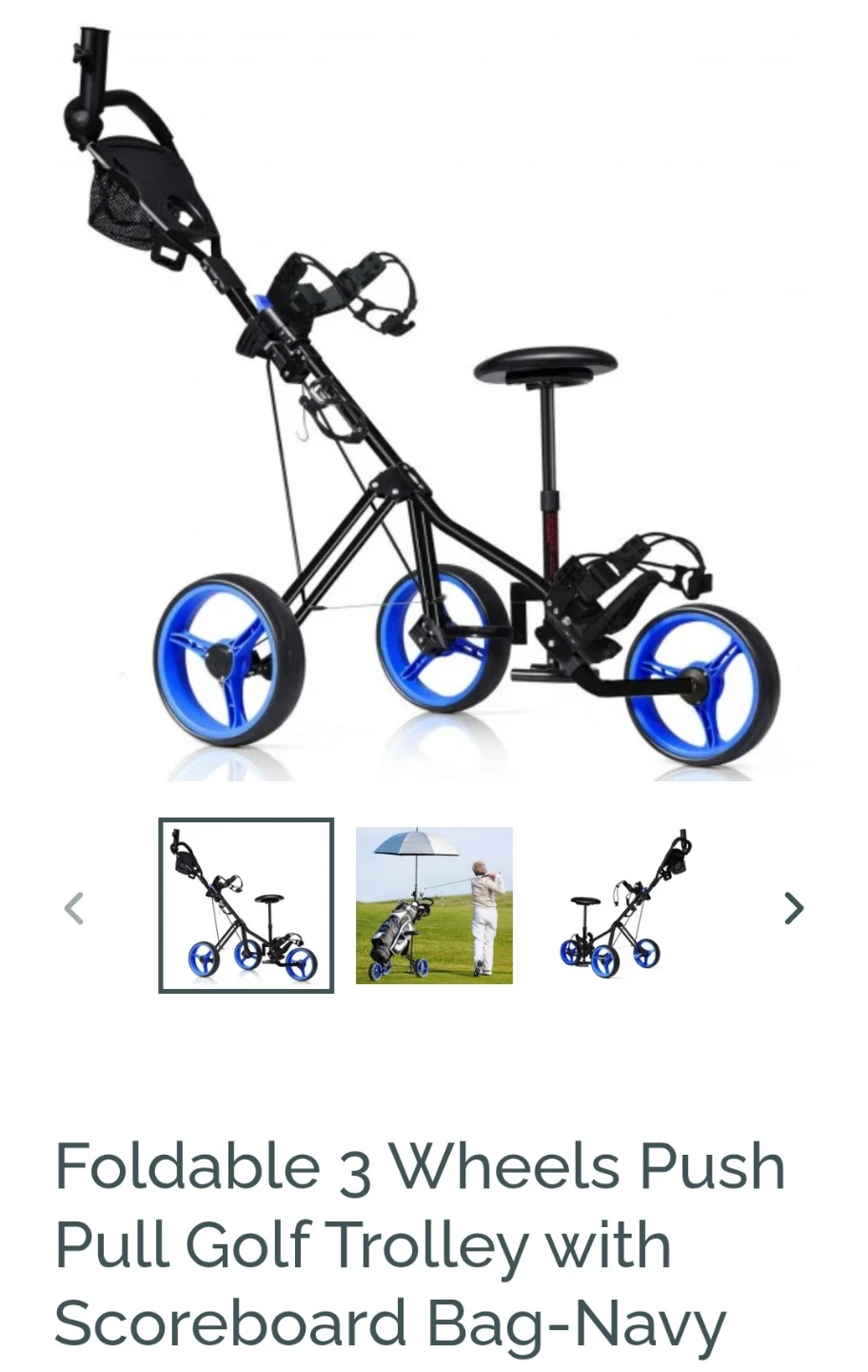 Foldable 3 Wheels Push Pull Golf Trolley - Navy - photo 3