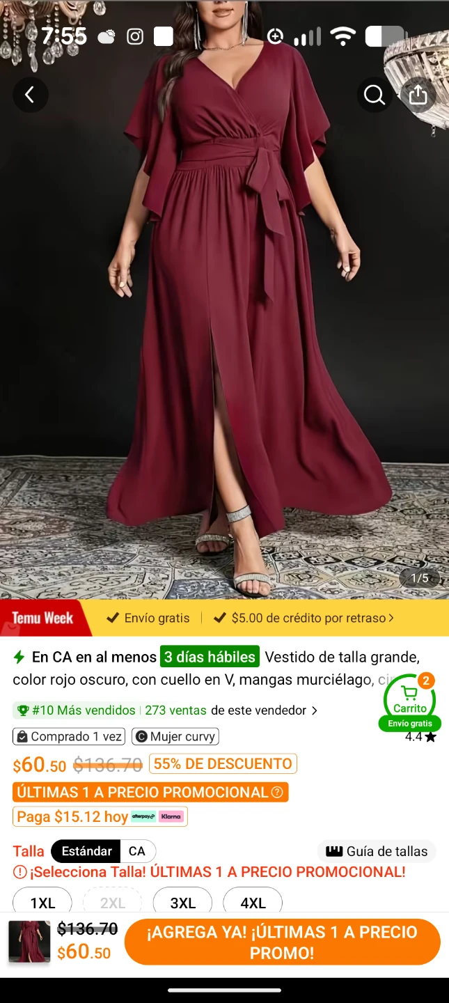 Maroon Maxi Dress with Butterfly Sleeves - Size 5 - photo 3