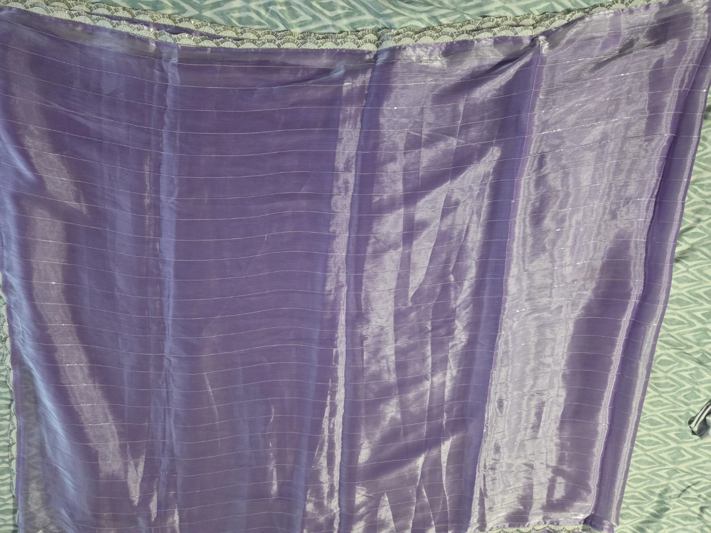 Purple Beaded saree with silver blouse - photo 2