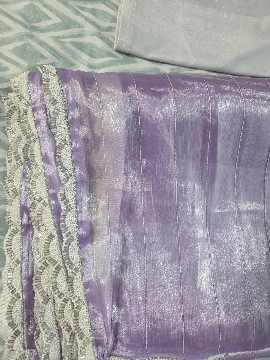 Purple Beaded saree with silver blouse - photo 4