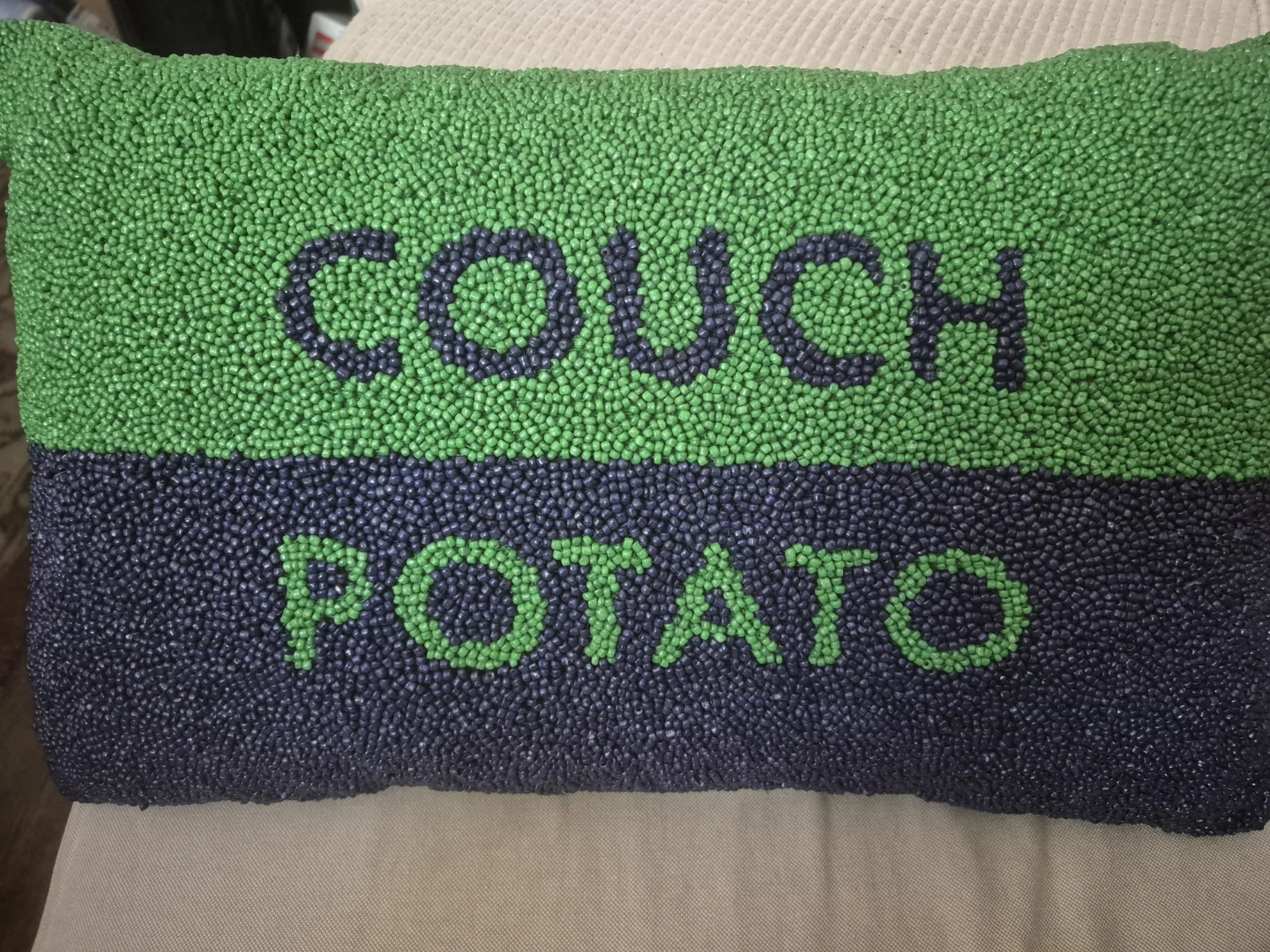 Green and Navy "Couch Potato" Beaded Pillow⚽️