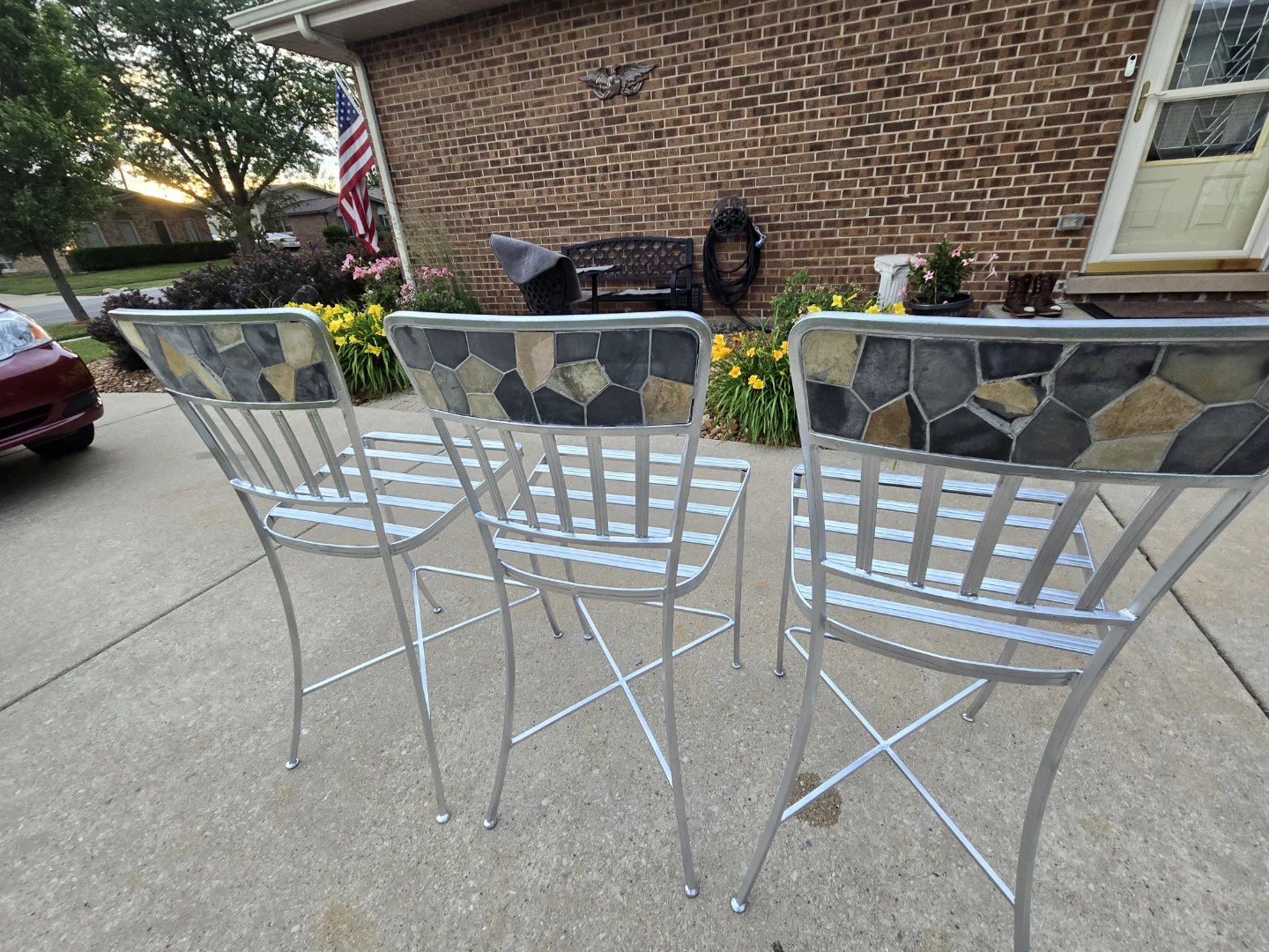 Set of 3 Metal Bar Stools with Stone Backs - photo 5