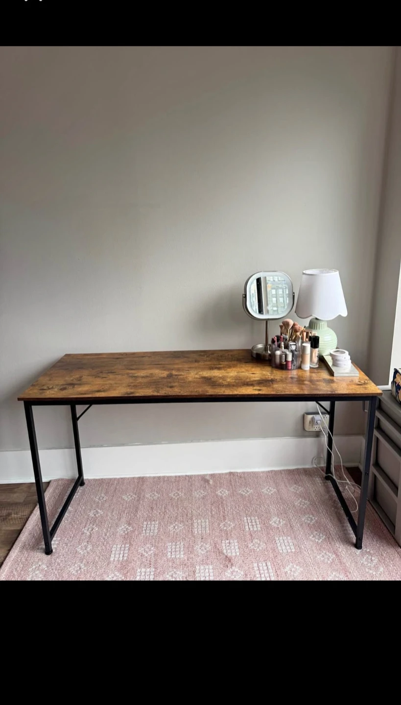54"Rustic Wood Grain Desk with Black Metal Legs