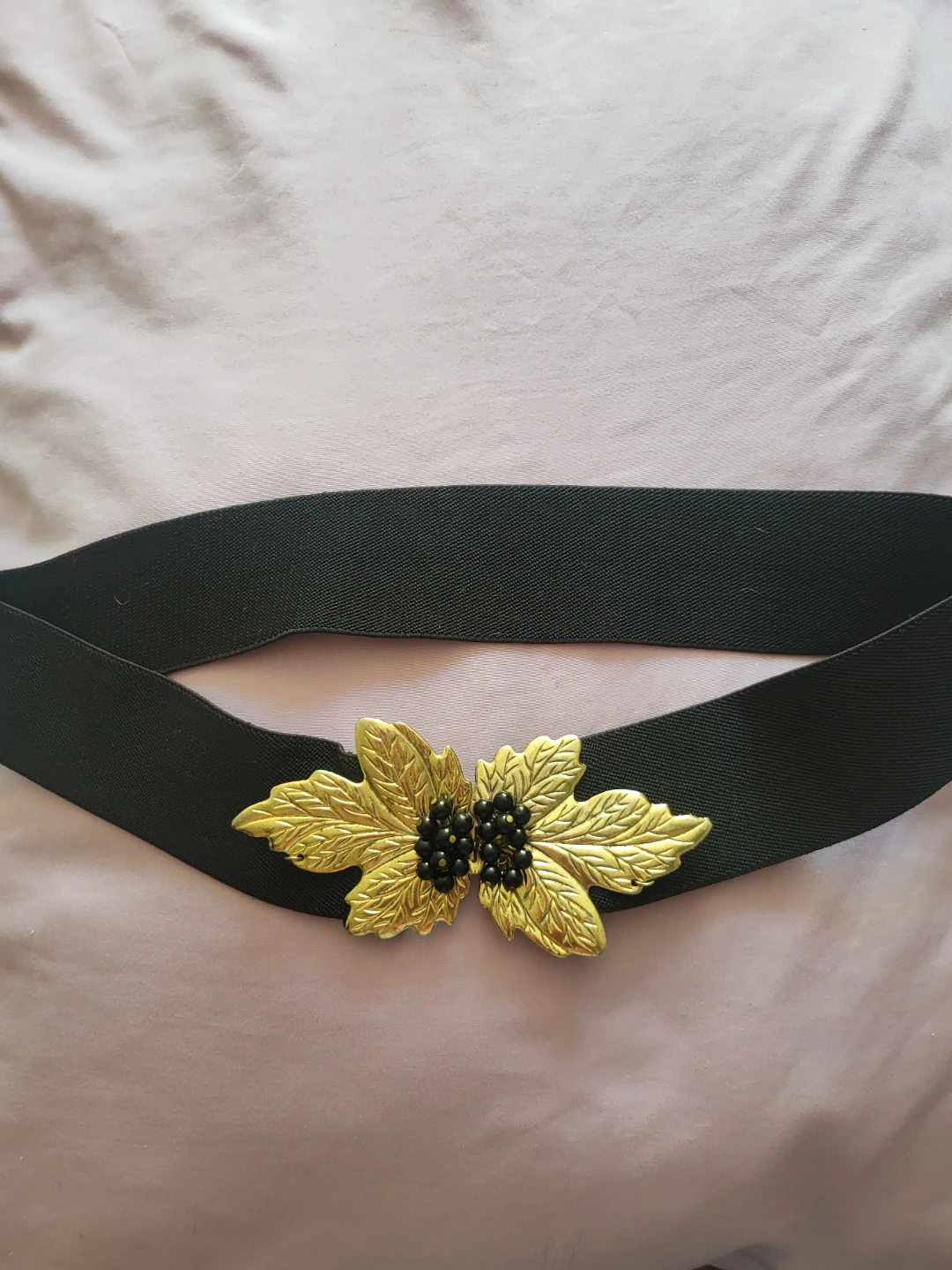 Vintage Elastic Belt with Gold Leaf Clasp