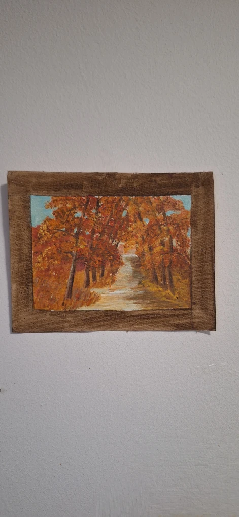 Framed Autumn Landscape Oil Painting